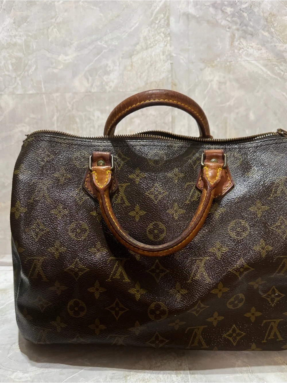 Louis Vuitton Monogram Canvas Top-Handle Bag speedy 30 in Brown and Tan